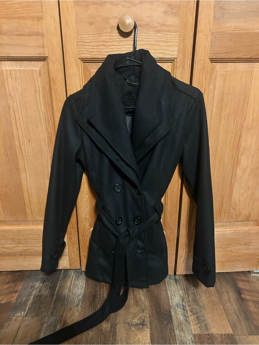 Jou Jou Black Double-Breasted Belted Peacoat